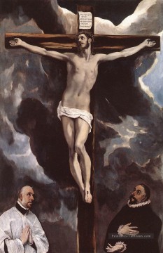  grec - Le Christ sur la Croix adoré par les donateurs 1585 Renaissance El Greco